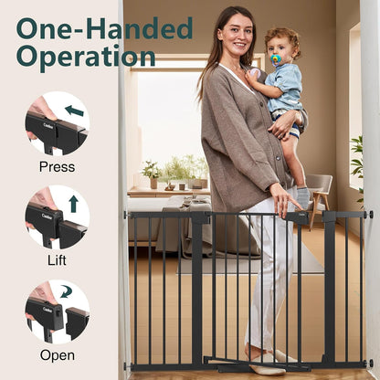 Cumbor 36.6-64" Extra Wide Baby Gate for Stairs, Dog Gates for Doorways, Auto-Close Pet Gate Indoor, Pressure Mounted Walk Through Safety Child Gate for Kids Toddler, Tall Pet Puppy Fence Gate, Brown