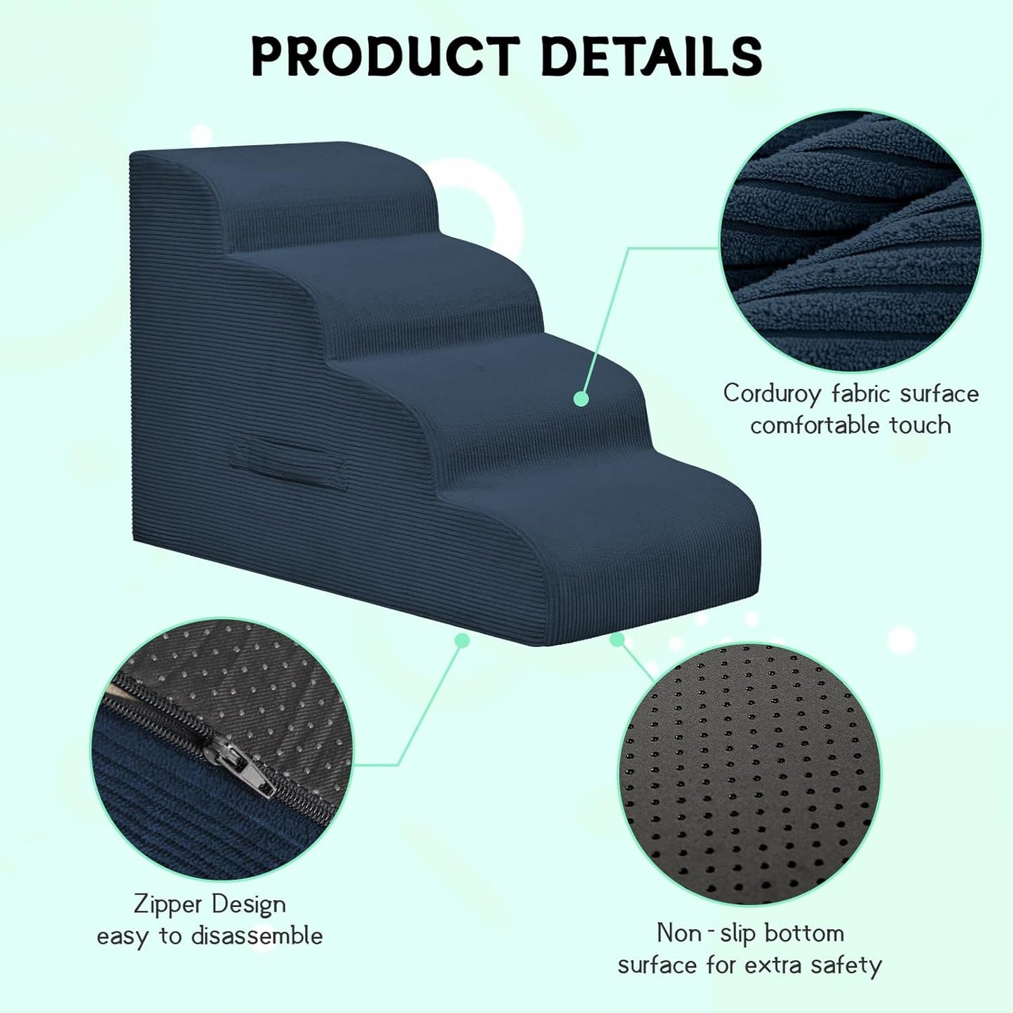Mesa Lemon Dog Stairs & Steps for High Beds, 3 Steps High Density Foam Waterproof Dog Ramp for Small Dogs and Cats, Pet Stairs with Removable Washable Cover for Bed, Couch, Sofa and Car (H:16")