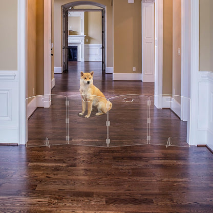 Clear Freestanding Dog Gate for Indoor Use,Pet Gates for Doorways no Drilling,Acrylic Foldable Dog Gate for Stairs with Support Feet (2 Panel - 40''W x 23''H)
