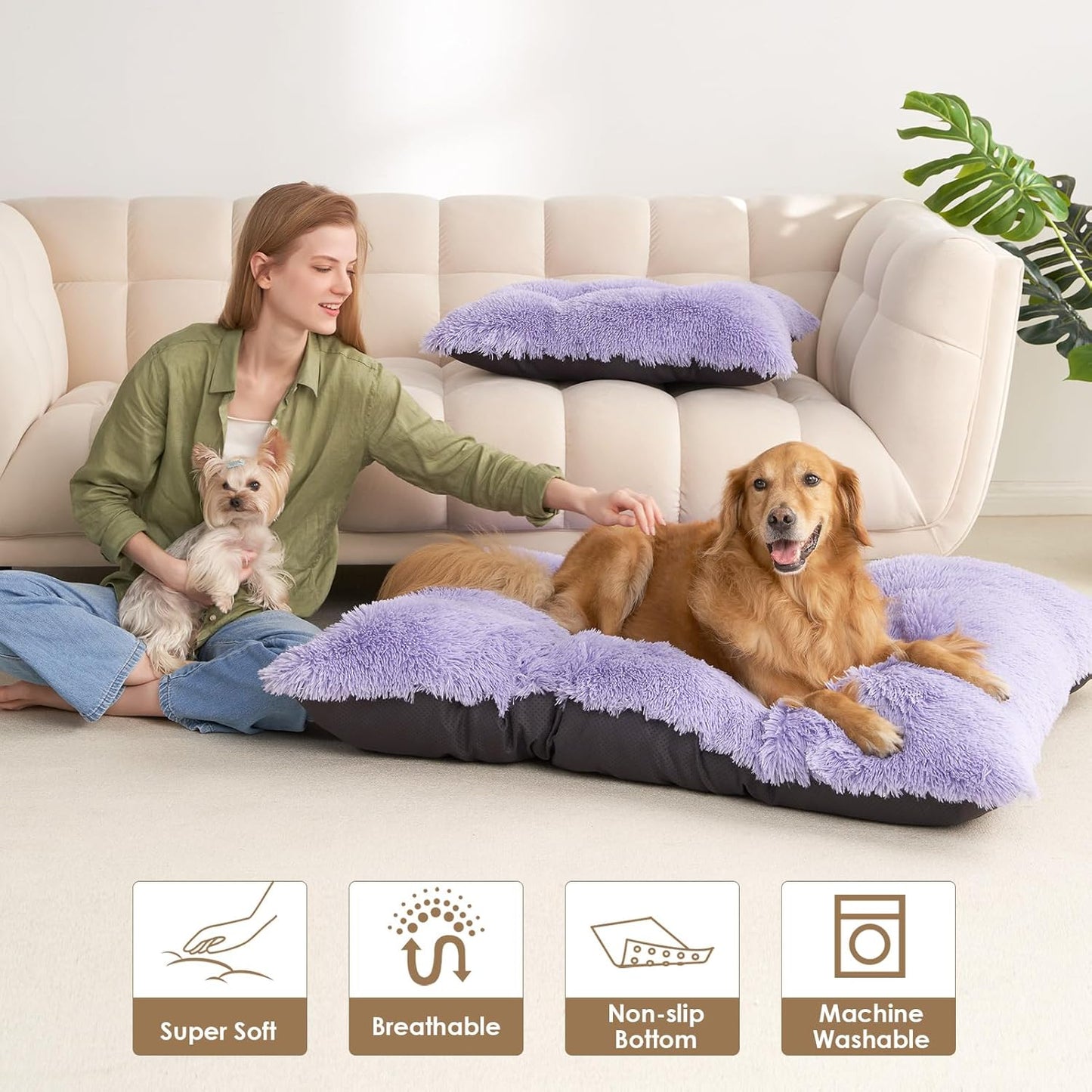EHEYCIGA Fluffy Dog Crate Bed for Medium Dogs, Plush Faux Fur Crate Pad, Calming Anti Anxiety Medium Dog Bed, Washable Soft Warm Crate Mat with Non-Slip Bottom