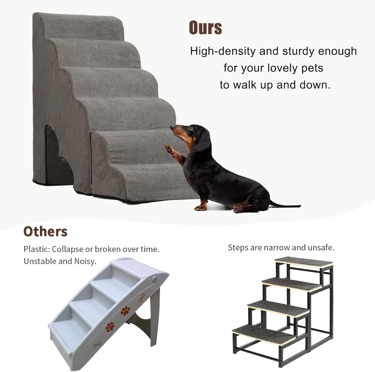 Dog Stairs for High Beds 30-36 inches Tall, 6-Step Dog Steps for Bed 32-36 inches for Small Large Dogs, Doggie Ramp for Bed, 30D Foam Pet Stairs for Old Dogs/Cats, Free-Installation, Grey