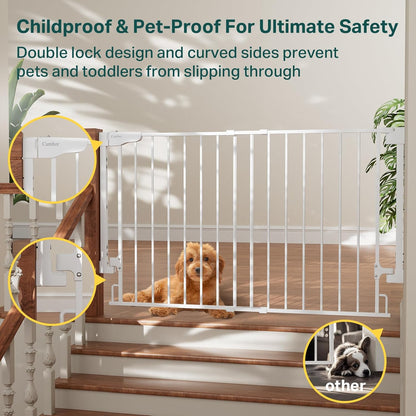 Cumbor 29.2–43" Baby Gate for Stairs, Hardware Mounted (Drill Required), Expandable No Bottom Bar Dog Gate, Auto Close Extra Wide Walk Thru, Pet & Toddler Proof Gate, Top & Bottom of Stairways(Black)