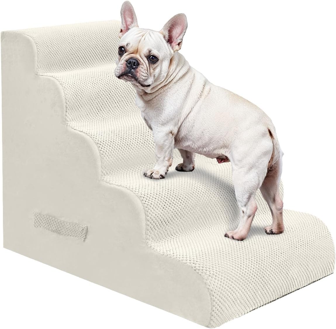 PAWSCRAT Pet Stairs for Dogs 4-Step, 19.6" H Pet Stairs for High Bed, Couch Sofa & Chair, 30D Material Soft Foam Dog Steps with Non-Slip Bottom Surface Removable Washable Cover, Grey