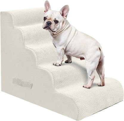 PAWSCRAT Pet Stairs for Dogs 4-Step, 19.6" H Pet Stairs for High Bed, Couch Sofa & Chair, 30D Material Soft Foam Dog Steps with Non-Slip Bottom Surface Removable Washable Cover, Grey