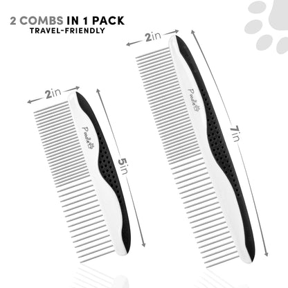 Poodle Pet Dog Combs for Grooming | 2 Pack | Stainless Steel Teeth Easily Remove Dirt | Proper Care Prevents Knots and Mats for Long and Short Haired Pets | Anti-Slip Comfort Grip Handle (Purple)