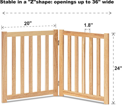 LZRS 2-Panel Wooden Free Standing Foldable Dog Gate Indoor – Solid Hardwood 24" High, Step-Over Safety Pet Gate for Doorways, Stairs & Small Spaces - Indoor Use, White