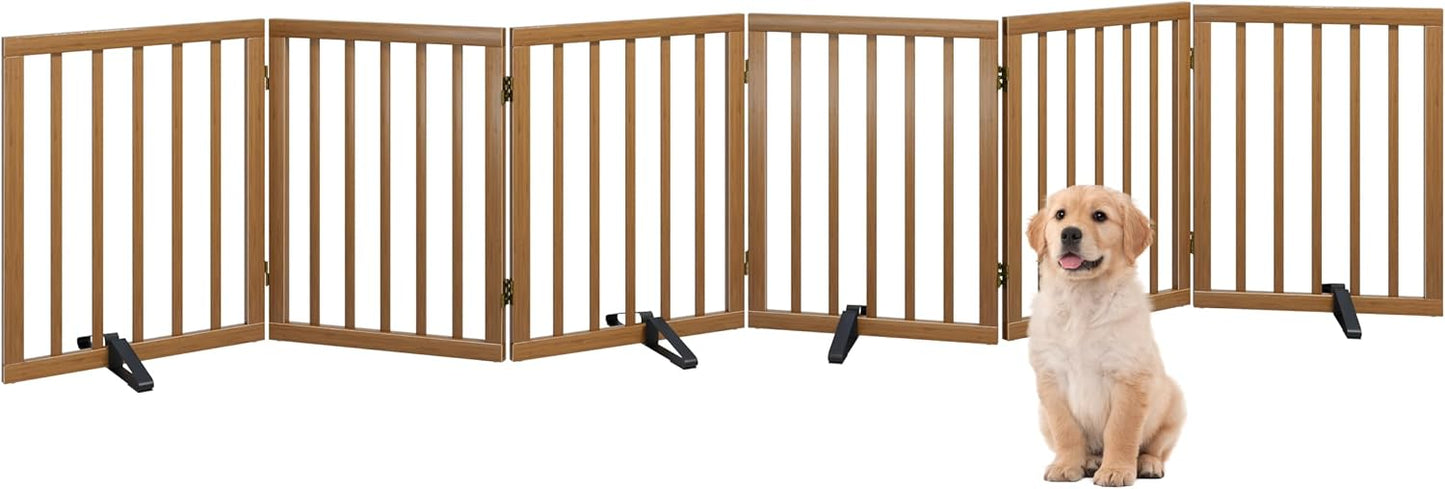 Freestanding Foldable Dog Gate - 4 Panel Room Divider with Metal Support Feet (Black)