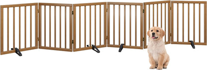 Freestanding Foldable Dog Gate - 4 Panel Room Divider with Metal Support Feet (Black)