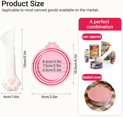 Pet Food Can Lids And Spoon,Pet Food Can Covers, One Fit 3 Standard Size Cans,For Dog And Cat Food Cans,Pink