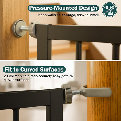 Mumeasy 29.7-46" Baby Gate for Stairs, Pressure Mounted Dog Gate for Doorways, Auto Close Walk Through Pet Gate Indoor, Extra Wide Metal Child Safety Gate, Mom's Choice Awards Winner, Black