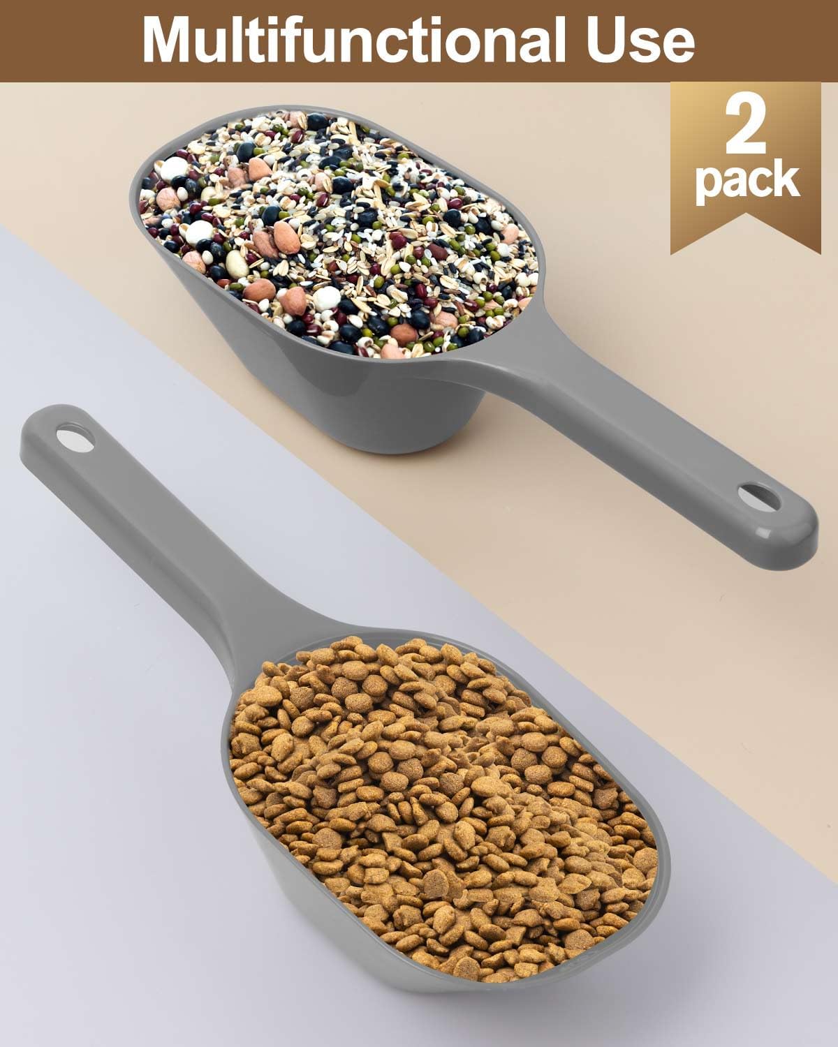 2 PACK Dog Food Scoop,1 Cup Capacity Pet Food Scoop With Measuring Lines For Dog, Puppy and Cat (Black)