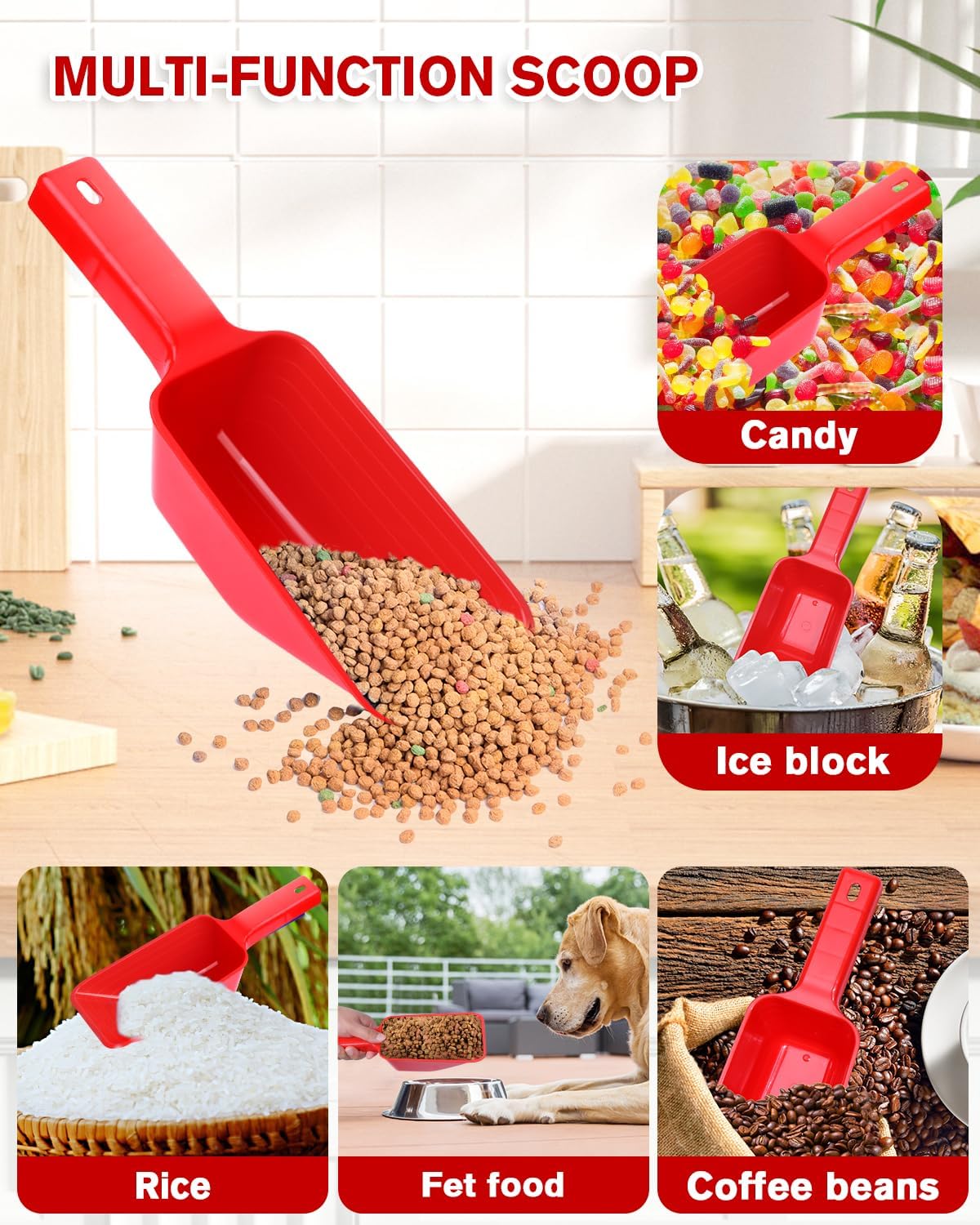 2 Cup Dog Food Scoop(2 Pack), Plastic Pet Food Scoop with Measuring Lines for Accurate Pet Food Portions,Dishwasher Safe (Black)