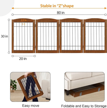 LZRS 2-Panel Freestanding Foldable Wood Dog Gate – Solid Wood & Steel Wire, Chew-Resistant Pet Barrier for Indoor Use, Ideal for Small to Medium Dogs, White