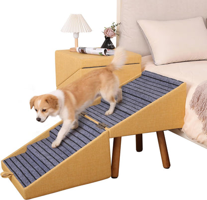 17.13" H Dog Stairs for Small Dogs, 2-in-1 Pet Steps & Ottoman - Foldable Dog Stairs for Couch, Non-Slip Wooden Pet Stairs for Puppy Senior Injured Dogs