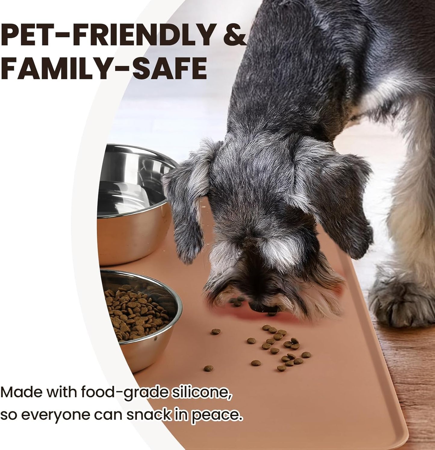 VIVAGLORY Dog Food Mat Flexmat Dog Bowl Mat, Placemat Food Tray with Raised Edges & Lip for Indoor Floor, Non Slip Waterproof Silicone Dish Placemat for Cat & Pet, S, Grey