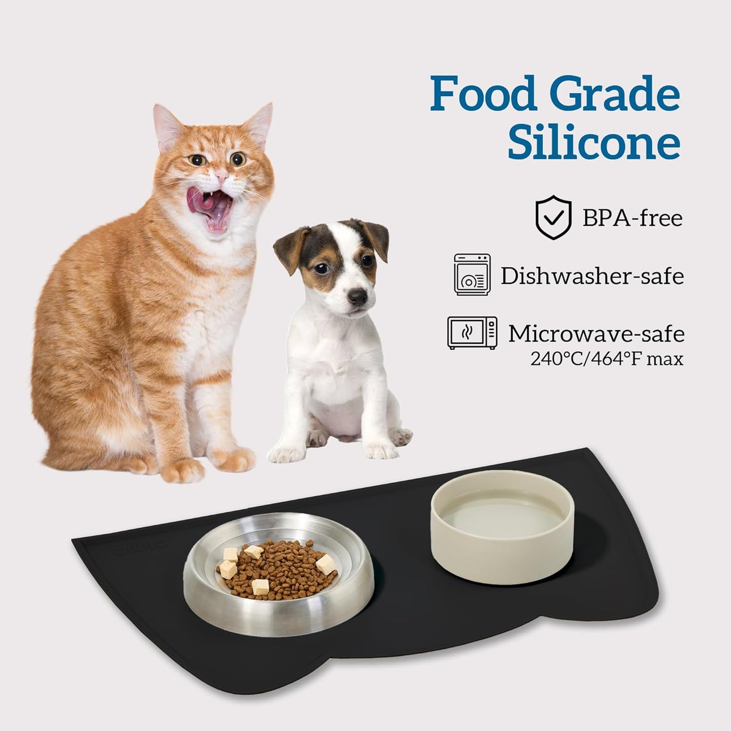 OHMO - Cat Food Mat, Silicone Pet Feeding Mat for Floor Non-Skid Waterproof Dog Water Bowl Tray, Easy to Clean Pet Placemat (Erythrinus, 18 * 9.8'')