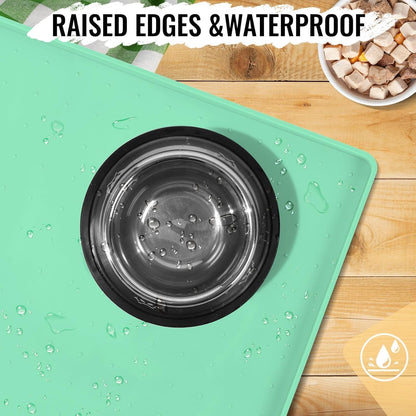 MateeyLife Silicone Cat & Dog Food Mat for Floors Waterproof, Anti-Slip Dog Bowl Mats for Food and Water, Pet Feeding Mats with Lip to Prevent Spills, Pet Placemat for Messy Drinkers to Protect Floors