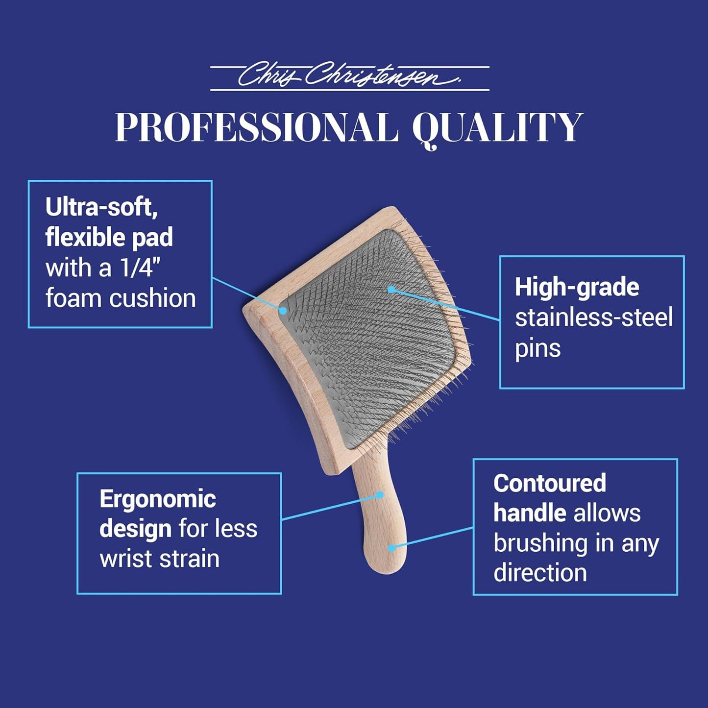 Chris Christensen Mark III Slicker Brush for Dogs, 12mm Pins, Groom Like a Pro, Handcrafted Lightweight Beechwood Ergonomic Handle, Stainless Steel Pins, A5III Medium. Made in Germany.