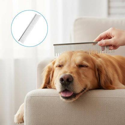 Metal Grooming Comb, Stainless Steel Pet Comb for Dogs and Cats, Detangling Matted Fur & Shedding Control with Rounded Teeth, for Long, Short, Curly Hair (6 Inches)