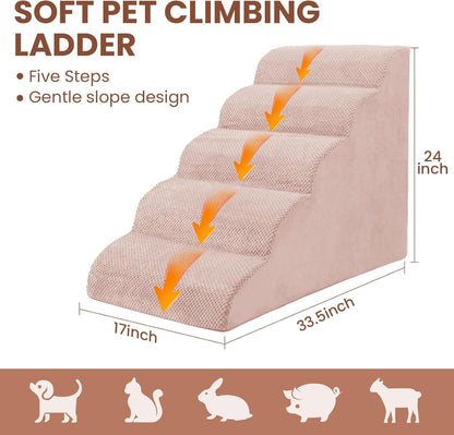 Dog Stairs for Small Dogs, 3 Tiers High Density Foam Dog Ramp, Extra Wide Non-Slip Pet Steps for High Beds Or Couch, Soft Foam Doggie Ladder for Dogs Injured, Older Pets, Small Cats