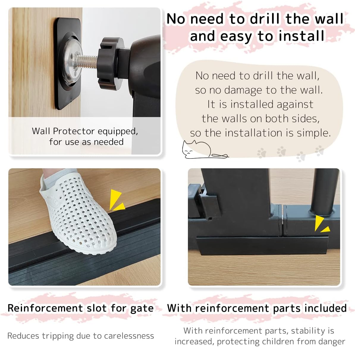 Lumizone Extra Tall Cat Gate 61.02" High Pressure Mounted Extra Wide 30.12"-34.05" (17Sizes) 1.37" Gap No Drilling Auto-Close Tall Pet Gate for Dogs (Black, 30.12"-34.05" W)