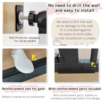 Lumizone Extra Tall Cat Gate 61.02" High Pressure Mounted Extra Wide 30.12"-34.05" (17Sizes) 1.37" Gap No Drilling Auto-Close Tall Pet Gate for Dogs (Black, 30.12"-34.05" W)