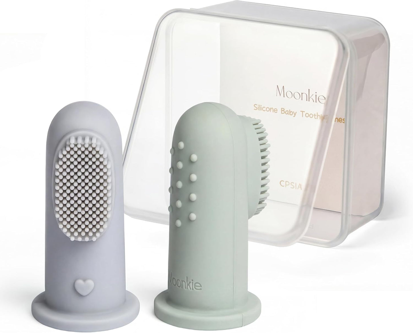 Moonkie Baby Finger Toothbrush Tongue Oral Cleaner Kit for 3 Months +, 3 Pcs (Clay/Ivory/Clay)