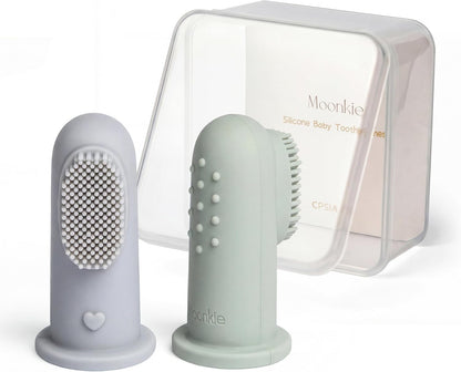 Moonkie Baby Finger Toothbrush Tongue Oral Cleaner Kit for 3 Months +, 3 Pcs (Clay/Ivory/Clay)