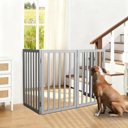 ZJSF Freestanding Indoor Dog Gate for House Foldable Wood Brown Puppy Gate for Doorways Pet Gate for Stairs Extra Wide Pet Fence 24" Height 2 Panels
