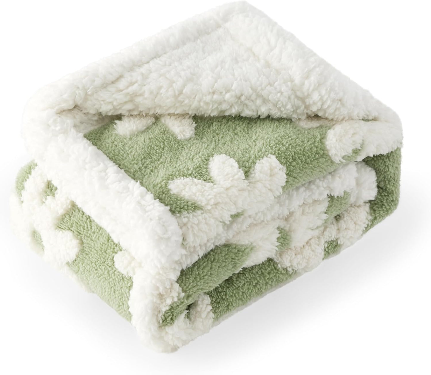 LE SURE Waterproof Dog Blanket for Large Dogs - Washable Double Sided Dog Blankets with Warm Jacquard Shag and Soft Sherpa Fleece, Pet Cat Blanket for Couch Protection, 3D Textured Cloud, Green