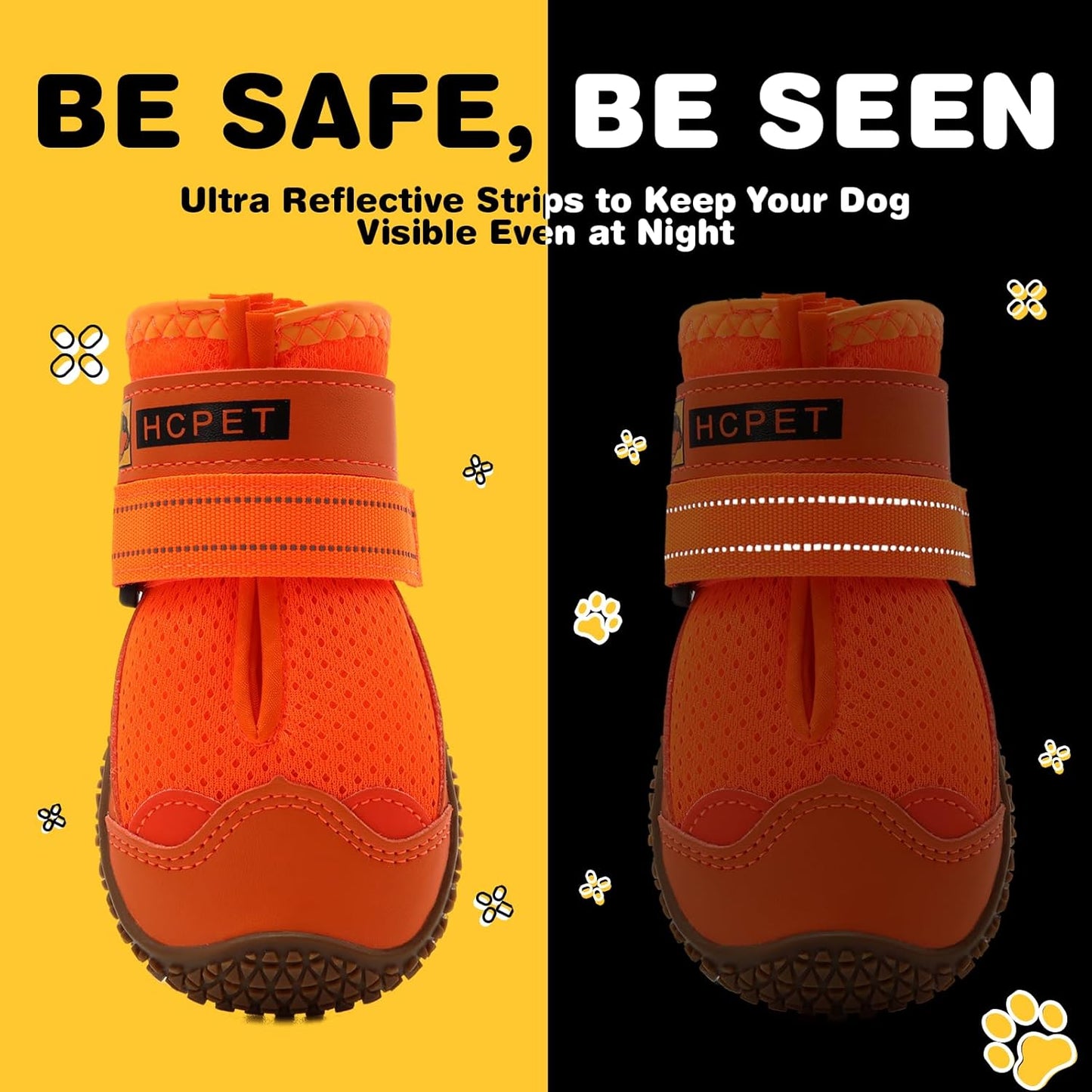 Hcpet Dog Shoes for Dogs, Dog Booties for Dogs, Anti-Slip Dog Boots & Paw Protectors for Hot Pavement Winter Snow Hiking with Reflective Straps Khaki Size 6, 4PCS