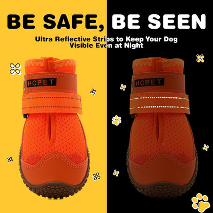 Hcpet Dog Shoes for Dogs, Dog Booties for Dogs, Anti-Slip Dog Boots & Paw Protectors for Hot Pavement Winter Snow Hiking with Reflective Straps Khaki Size 6, 4PCS