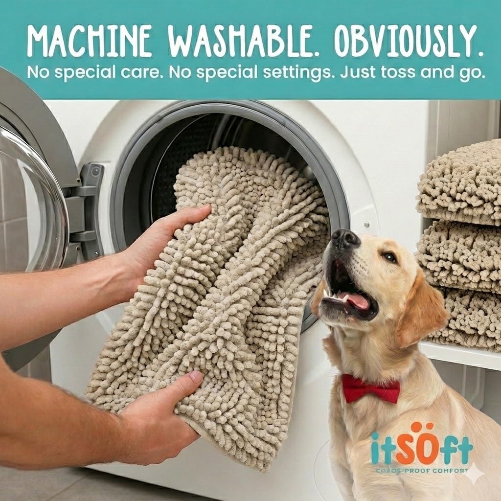 Dog Rugs for Muddy Paws 22x14 | Cleaner Mud Free Floors | Muddy Dogs Mats for Indoor, Dog Mat for Muddy Paws Door Mat Washable, Absorbent Chenille Mud Rug Paw Matt w/ Non Slip Backing, Charcoal Grey
