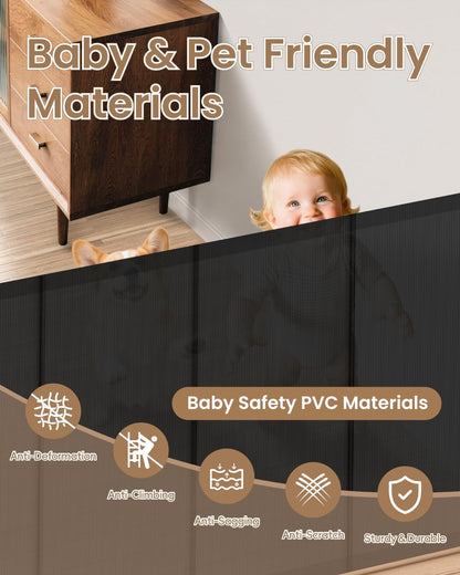 Retractable Baby Gate, 55" Wide Mesh Gate with 4 Reinforced Rods, Prevents Kids & Dogs from Crawling Under, 34" Tall Easy-to-Use Pet Gate for Stairs, Bedrooms, Hallways, Indoor/Outdoor, White