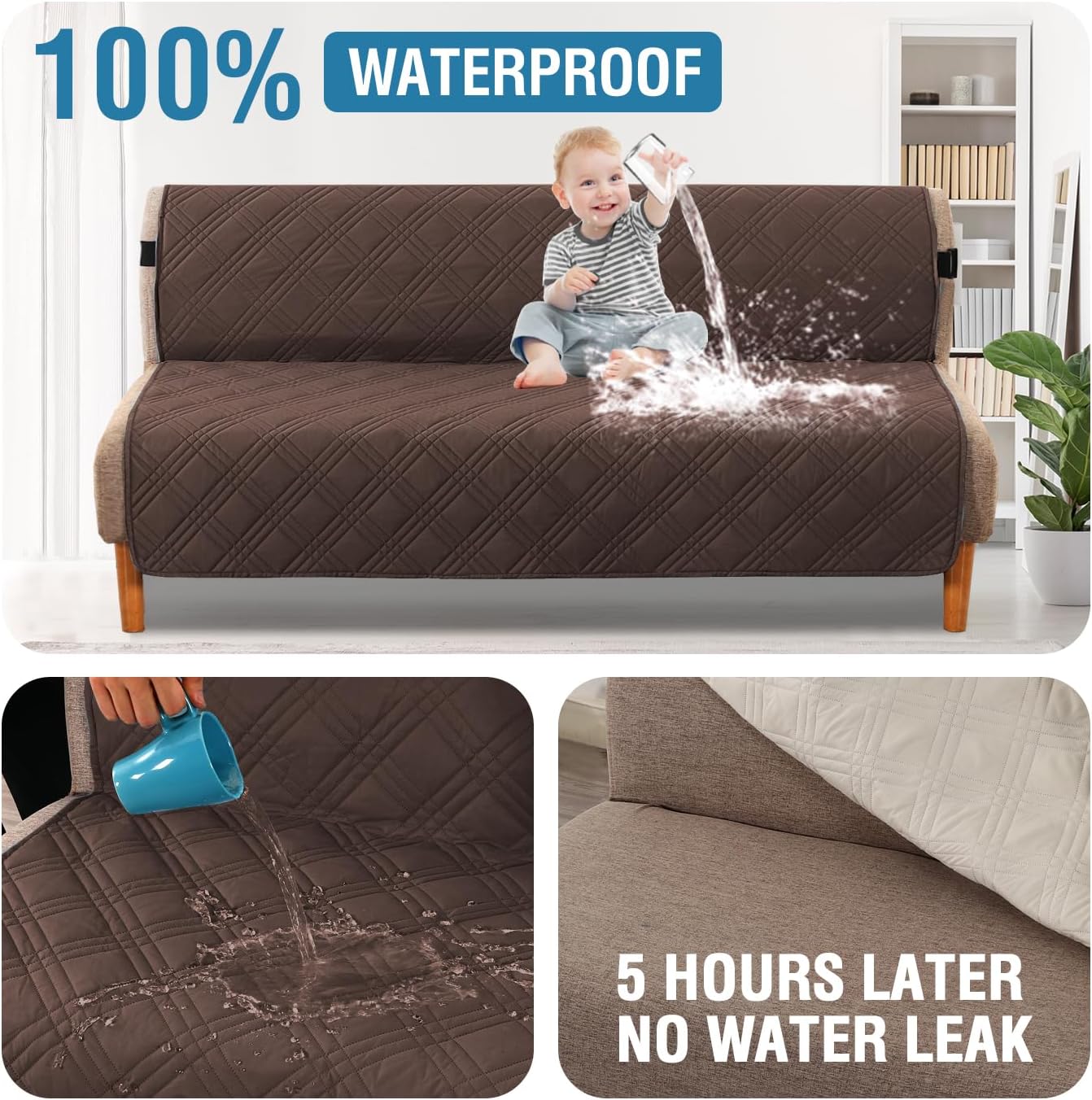 H.VERSAILTEX 100% Waterproof Slipcovers for Couches and Sofas Modern Pet Couch Cover Thick Soft Furniture Protector with Elastic Straps(Sofa, Lily Pad/Beige)