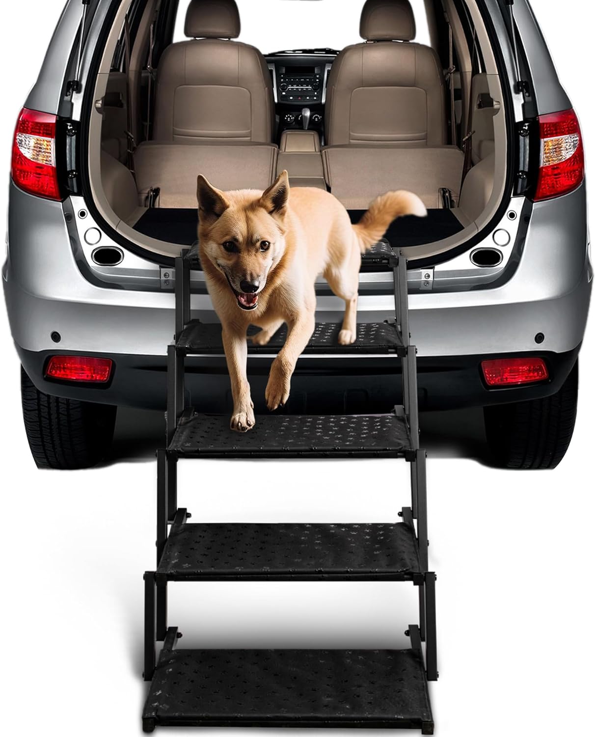 Dog Stairs for Car - Foldable Dog Ramps for Large Dogs with Non Slip Surface, Portable Dog Steps for Cars and SUV, Truck, Support Up to 200 Lbs
