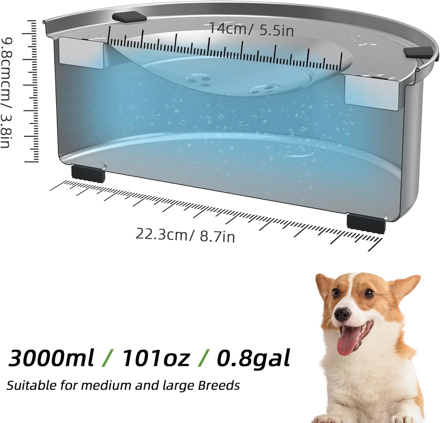 1L/0.26 Gallon Dog Water Bowl No Spill, Stainless Steel No Spill Water Bowl for Dogs, Slow Water Dog Bowl, No Splash Dog Water Bowls
