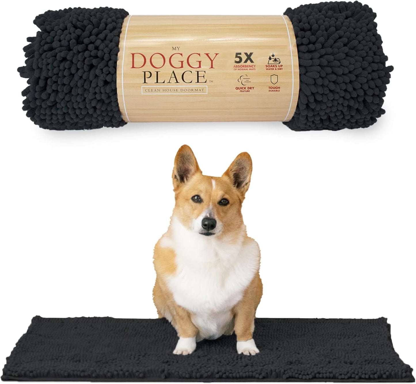 My Doggy Place Dog Mud Mat, 36"x26" Ash – Thick Microfiber Entry Rug for Snow, Mud & Salt – Absorbent, Quick-Dry, Washer-Safe & Non-Slip, Large