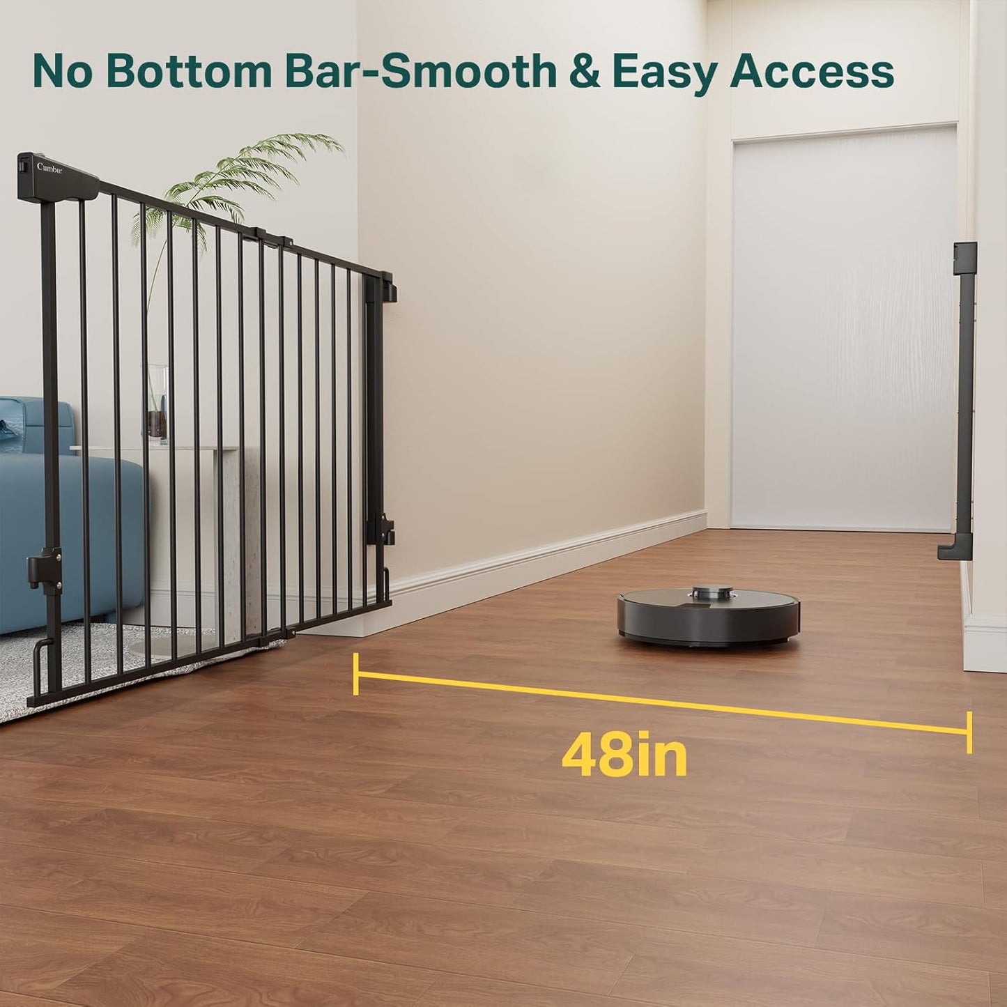 Cumbor 29.2–43" Baby Gate for Stairs, Hardware Mounted (Drill Required), Expandable No Bottom Bar Dog Gate, Auto Close Extra Wide Walk Thru, Pet & Toddler Proof Gate, Top & Bottom of Stairways(Black)