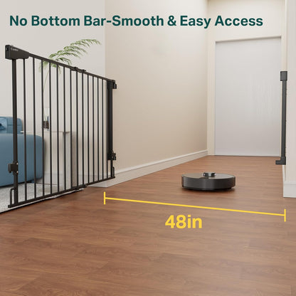 Cumbor 29.2–43" Baby Gate for Stairs, Hardware Mounted (Drill Required), Expandable No Bottom Bar Dog Gate, Auto Close Extra Wide Walk Thru, Pet & Toddler Proof Gate, Top & Bottom of Stairways(Black)