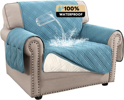 PrinceDeco 100% Waterproof Couch Cover for 3 Cushion Couch Sofa Pet Friendly Non-Slip Couch Cover for Dogs Washable Water Resistant Furniture Protector with Elastic Straps(Sofa 68", French Oak)