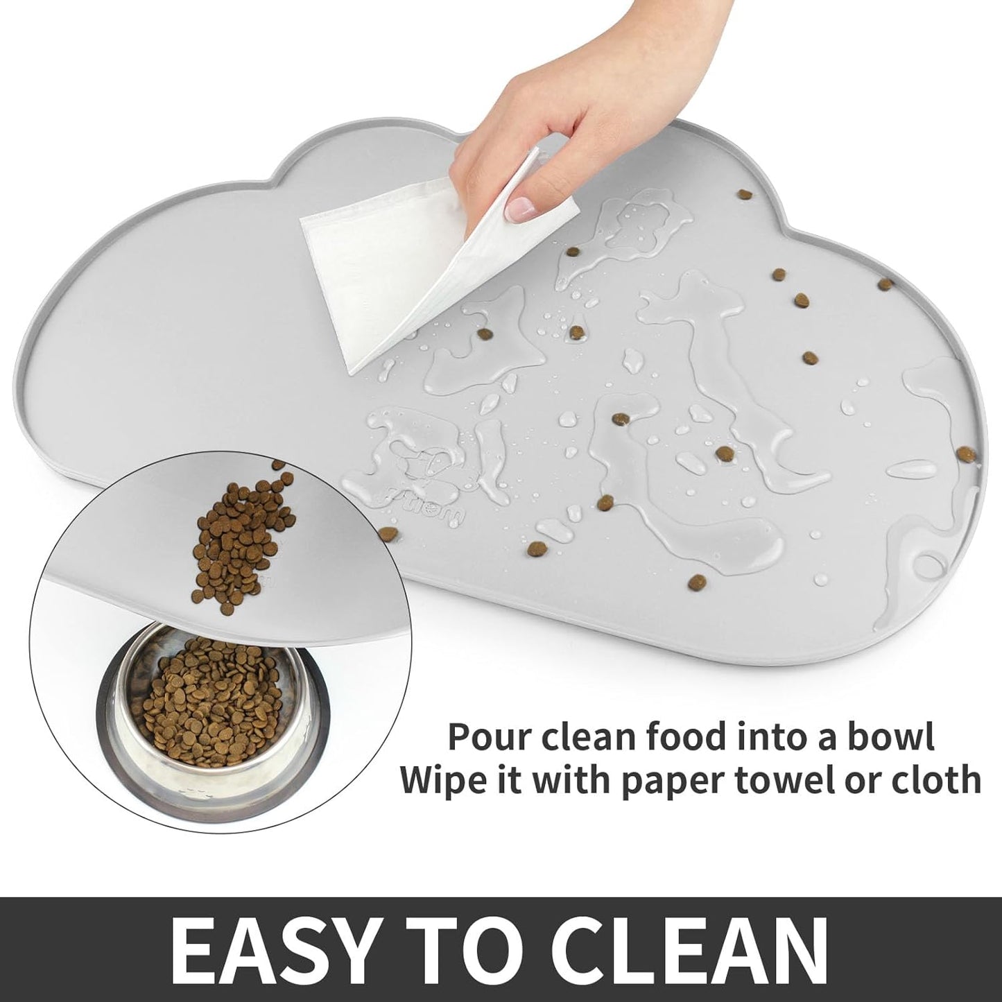 Ptlom Silicone Pet Placemat for Dogs and Cats, Non-Slip Waterproof Dog Feeding Bowl Mats for Food and Water, Small Medium Large Pet Puppy Tray Mat Prevent Residues from Spilling onto The Floor, Beige