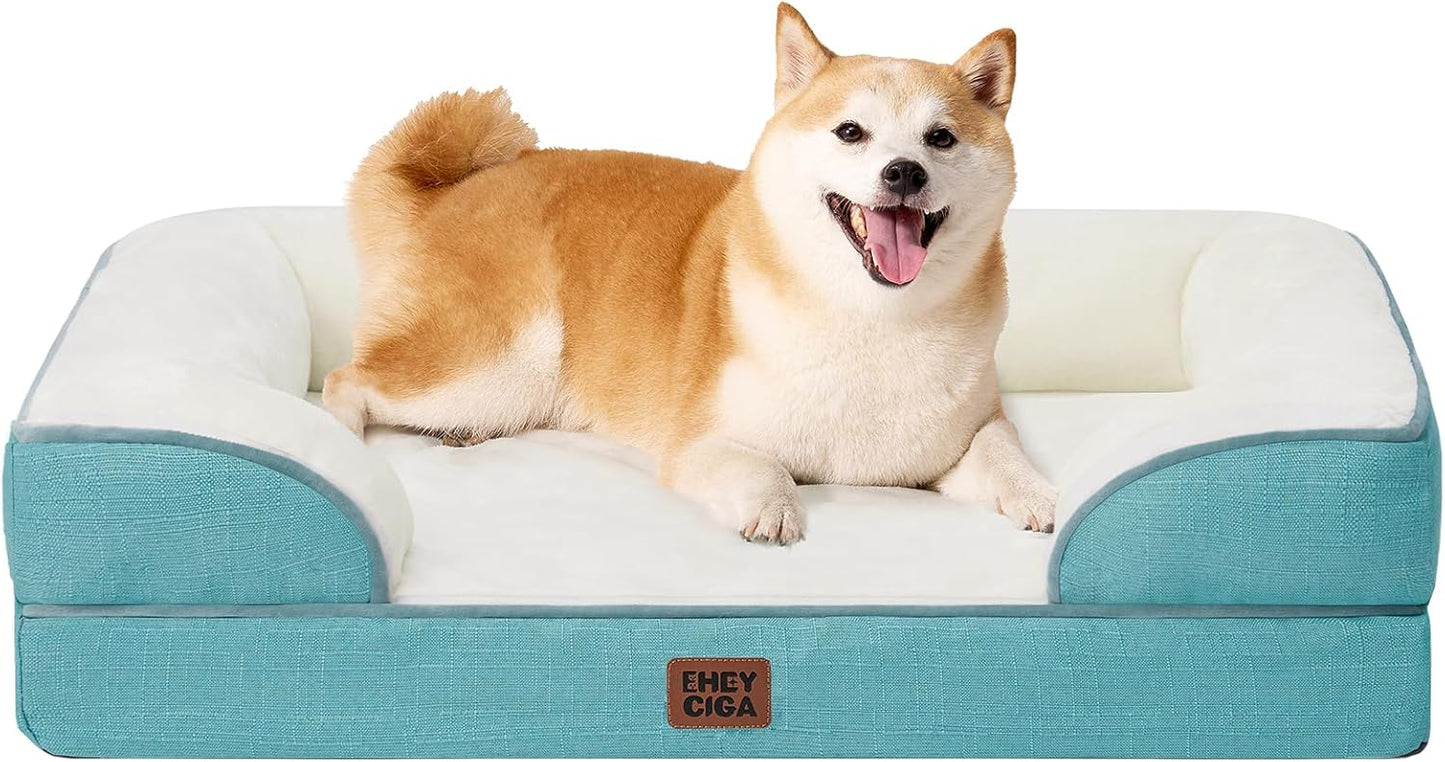 EHEYCIGA Orthopedic Dog Beds for Extra Large Dogs 44x32Inch, Waterproof Memory Foam XL Pet Bed with Sides, Non-Slip and Egg-Crate Foam Big Dog Couch Bed with Washable Removable Cover, Grey