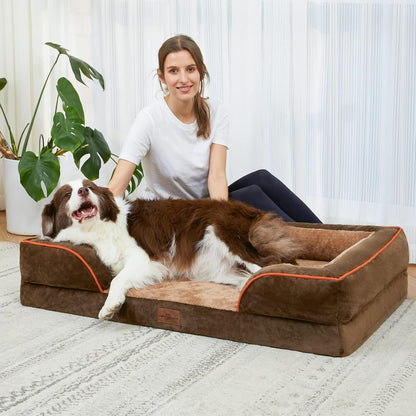 Comfort Expression Orthopedic Dog Bed for Extra Large Dogs 42x30 Inch, Waterproof Egg Crate Foam XL Pet Bed with Removable Bolsters, Dog Couch with Washable Cover & Non-Slip Bottom, Grey - Colors B