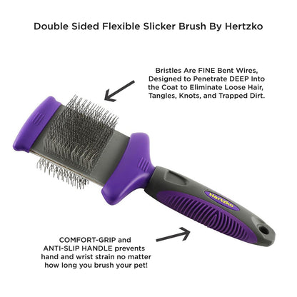 Hertzko Double Sided Flexible Slicker Brush Removes Loose Hair, Tangles, and Knots, Flexible Head Contours on Your Pet’s Skin - Suitable for Dogs and Cats (Double Sided Brush)