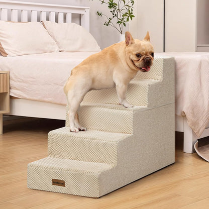 Aodisman Dog Steps for Bed and Couch, 4-Step Pet Stairs for Small Dogs, Indoor Non-Slip Dog Stairs for Old Cats, Puppy, Small Medium Dogs,18.5" H,Grey