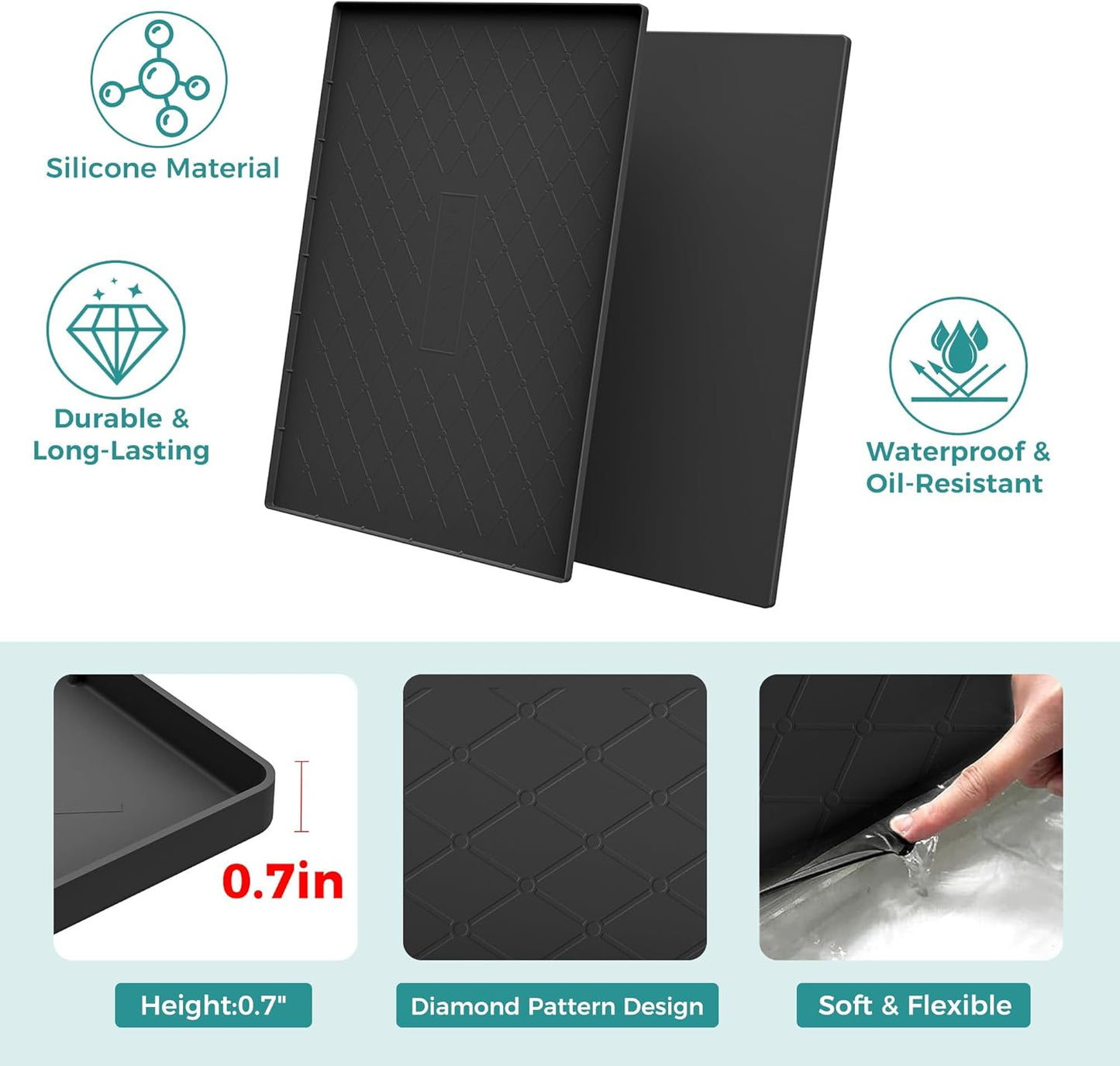 URMONA Under Sink Mat for Kitchen Waterproof, 34" x 22" Silicone Under Sink Mat for Shelf Liner Organizer, Cabinet Sink Protector Under Sink Liner for Bottom Kitchen, Bathroom(Light Grey)