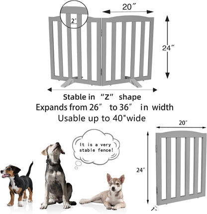 ZJSF Foldable Freestanding Indoor Dog Gate for House Wood White Long Pet Gates Dog Fence for Stairs Puppy Gates for Hallways,Pet Fence, Puppy Gate,Support Feet Included 24 "Height-3 Panels