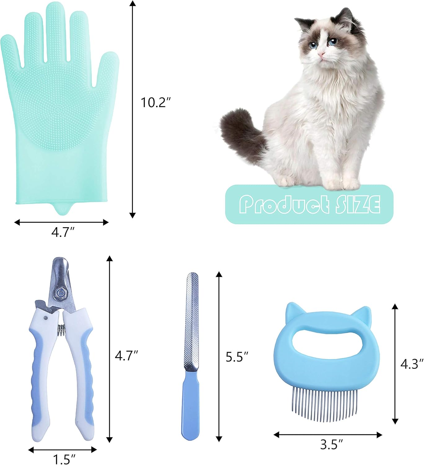 KlerRoem Cat Bathing Bag, Adjustable Anti-bite and Anti-Scratch Shower Mesh Grooming Bag for Pet Dogs, Includes Pet Nail Clipper, Nail File, Grooming Glove, and Cat Shell Comb