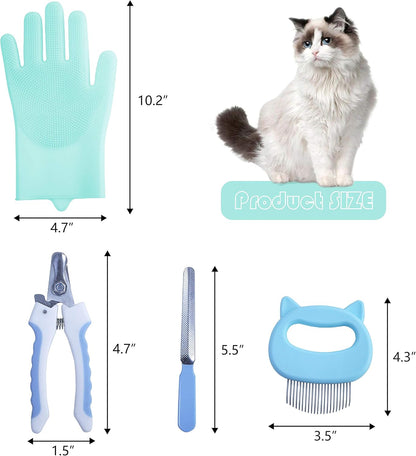 KlerRoem Cat Bathing Bag, Adjustable Anti-bite and Anti-Scratch Shower Mesh Grooming Bag for Pet Dogs, Includes Pet Nail Clipper, Nail File, Grooming Glove, and Cat Shell Comb